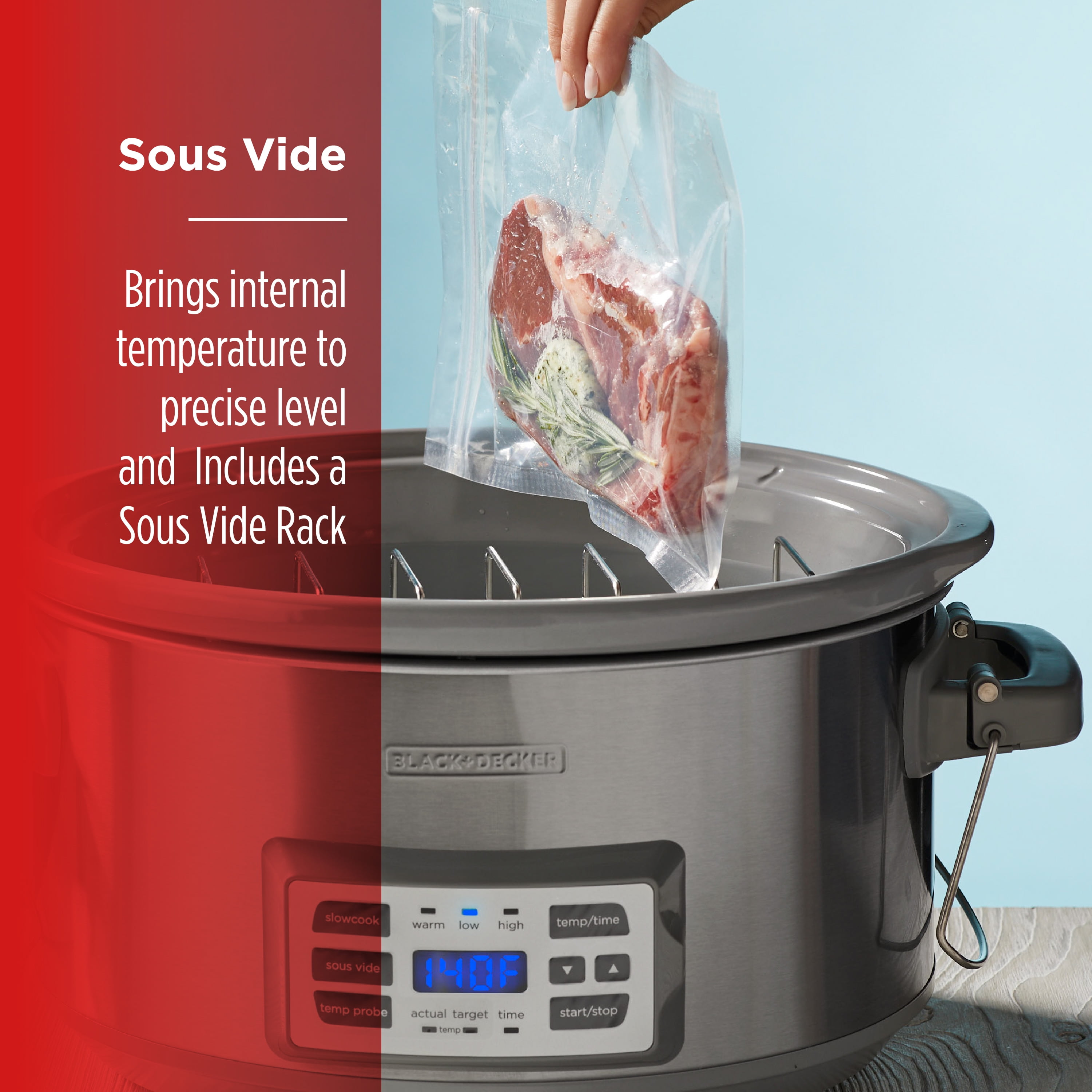 BLACK+DECKER 7-Quart Digital Slow Cooker with Temperature Probe + Precision  Sous-Vide , Stainless, SCD7007SSD 