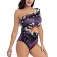 thumbnail image 3 of Sikiie Colorful Wolf Head A Print Women One Piece Swimsuits Tummy Control One Shoulder Bathing Suits Ruffle Swimwear, From S to XXL-XX-Large, 3 of 6