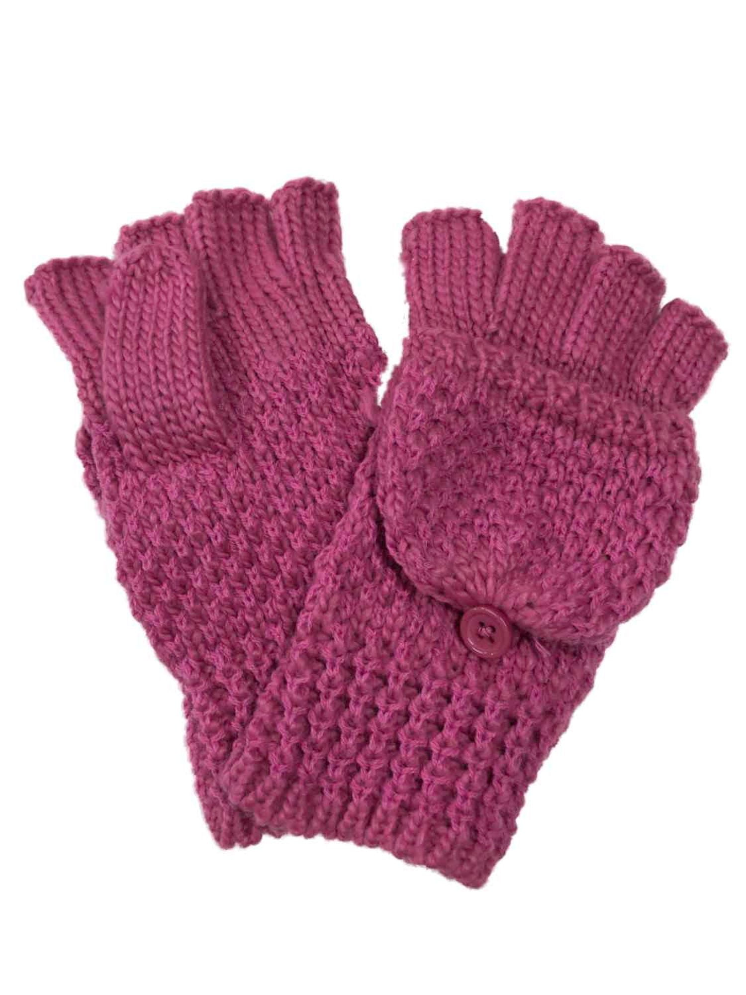 JCP Womens Pink Loose Knit Fingerless FlipTop Gloves Mittens