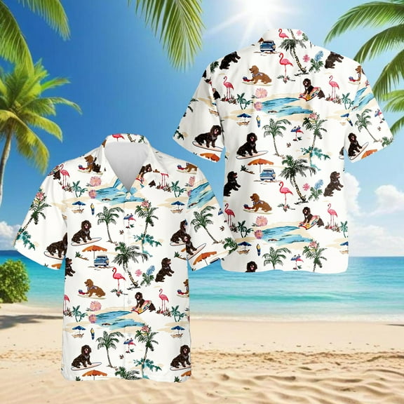 Boykin Spaniel Hawaiian Shirt for Men, Tropical Style, Button Down Summer Beach Short Sleeve, S-5XL