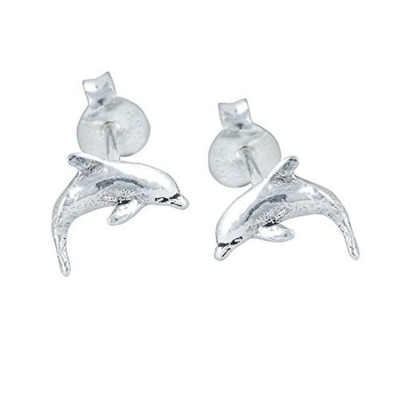 SilverCloseOut Sterling Silver Aretes Pequeños de Delfines para Mujer, Caja de Regalo