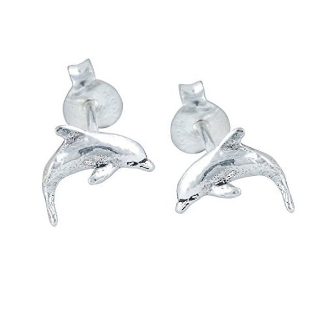 SilverCloseOut Sterling Silver Aretes Pequeños de Delfines para Mujer, Caja de Regalo