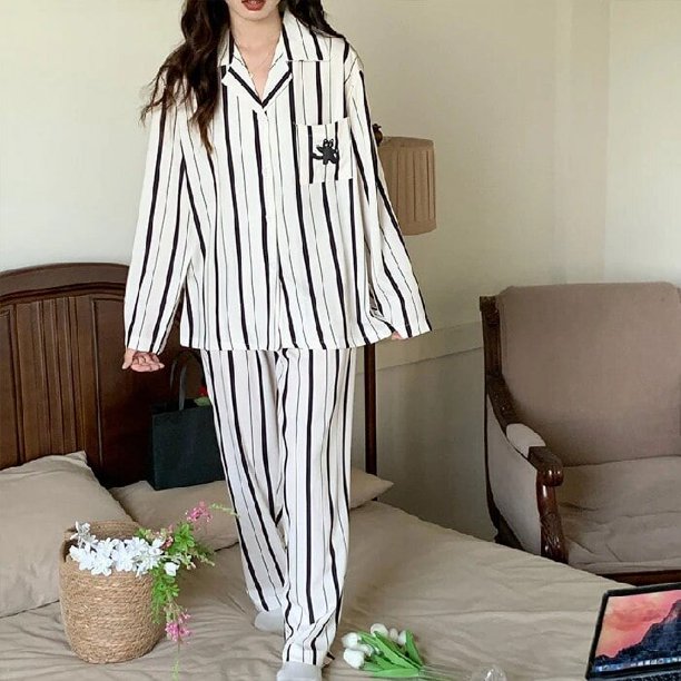 CAIYIER-Conjunto de pijamas para parejas, ropa de dormir con estampado de perro, a rayas, para amantes de las mujeres y los hombres, ropa de dormir de invierno, ropa de dormir Coreana de Navidad