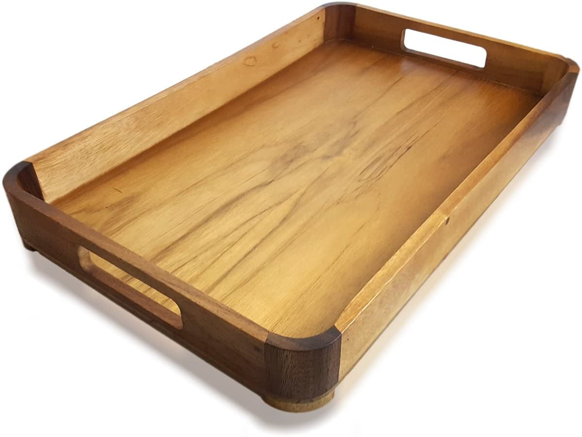RORO Acacia Wood Light Serving Tray With Handles, 18.5 x 12 Inch