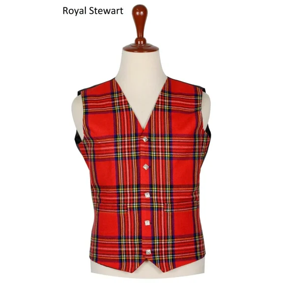 Argyle Waistcoat Vest, Scottish Kilt Vest, Royal Stewart Waistcoat 5-Button Design, Classic Formal Wear for Highland & Scottish Attire