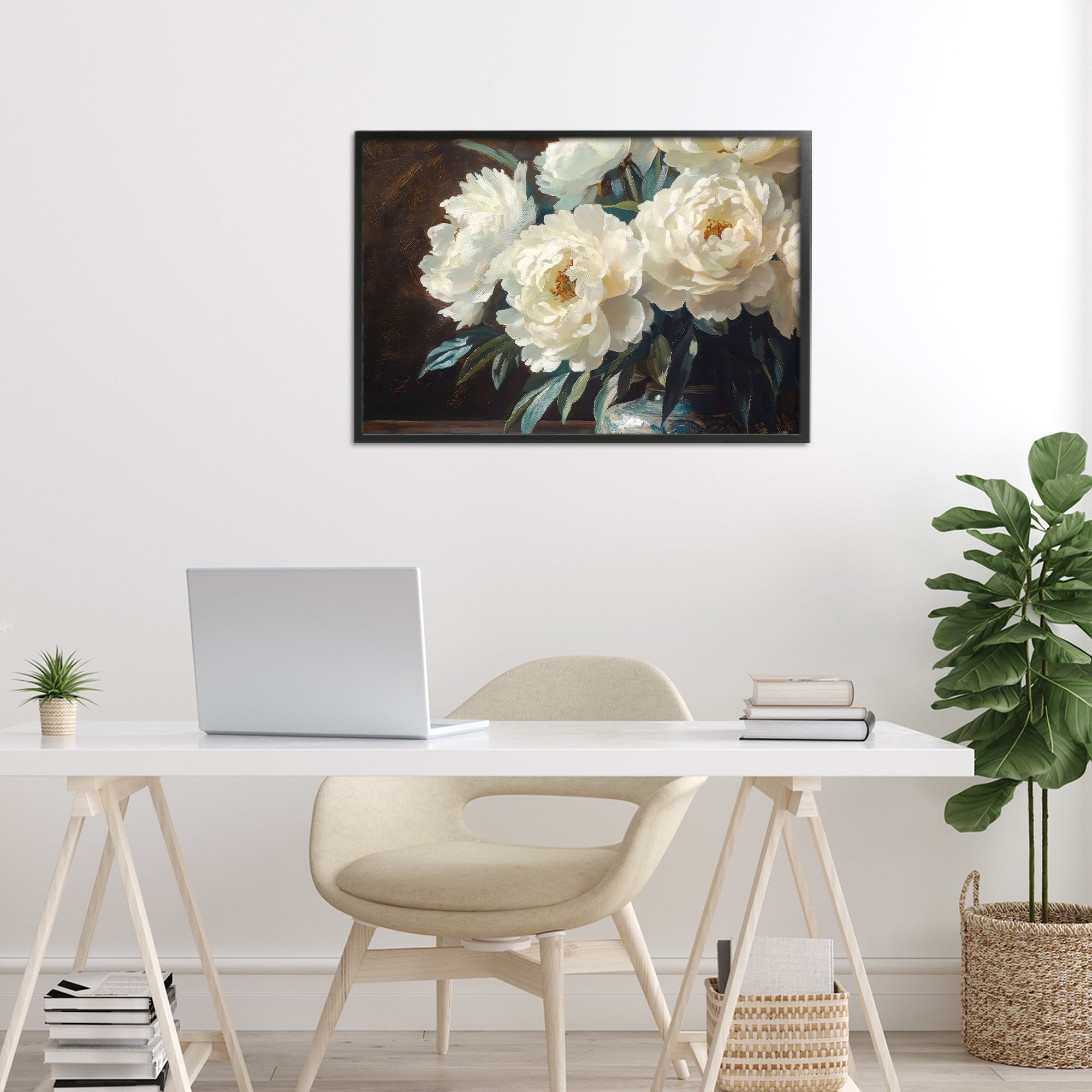 Stupell Industries Large Moody White Floral Black Framed Giclee Art, design by Petal Prints Design