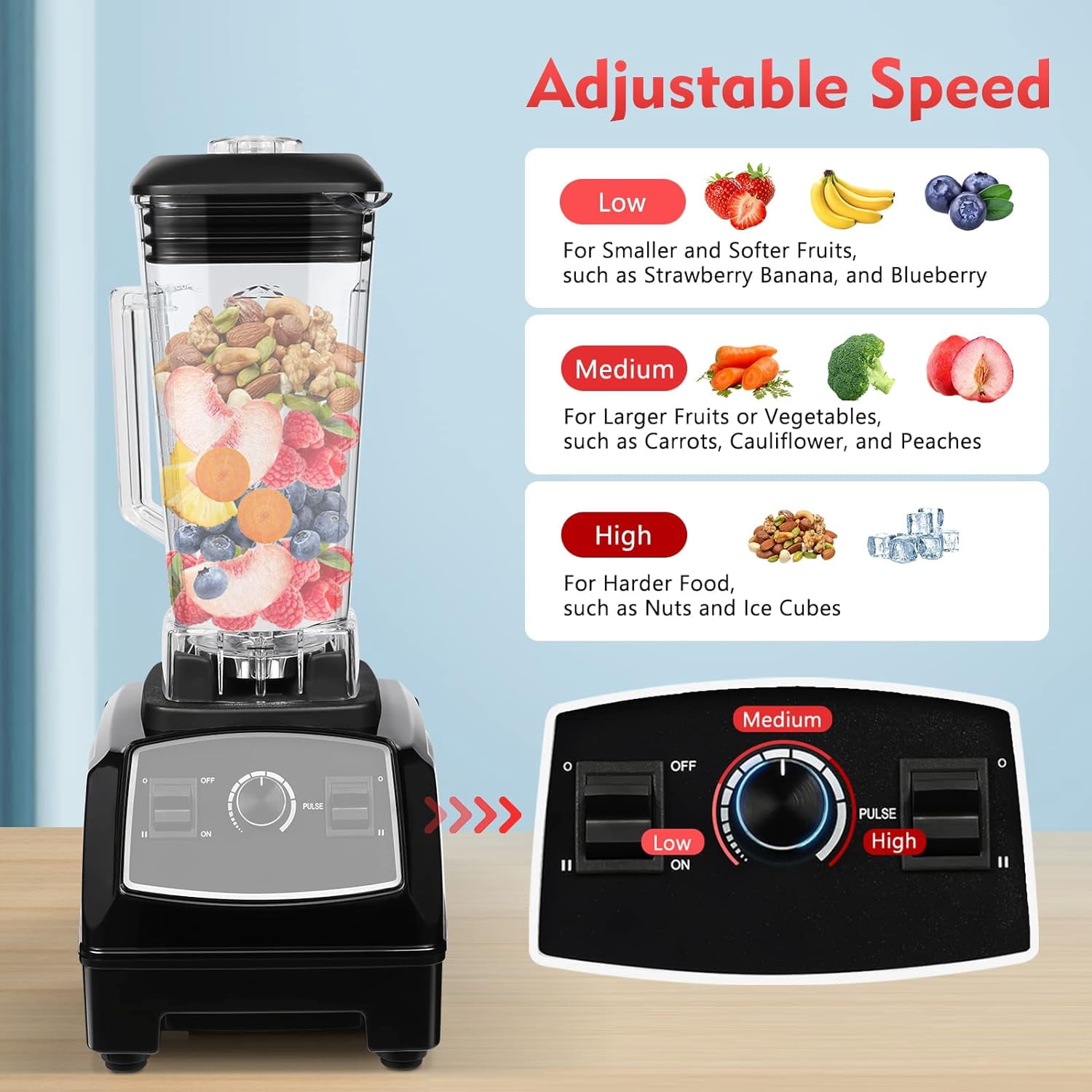 3HP 2200W Heavy Duty High Speed 45000RPM Smoothie Blender, 68 Ounce (2L) Capacity, Black