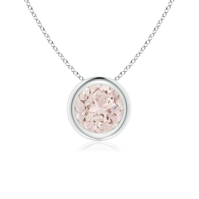 Angara Collier en Morganite Naturel - Pendentif Solitaire Rond en Morganite avec Lunette en Or Blanc 14K pour Femmes