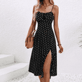 thumbnail image 4 of Women Spaghetti Straps Sleeveless Summer Dresses Polka Dot Split Printed Maxi Dresses Midi Beach Vacation Dress, 4 of 6