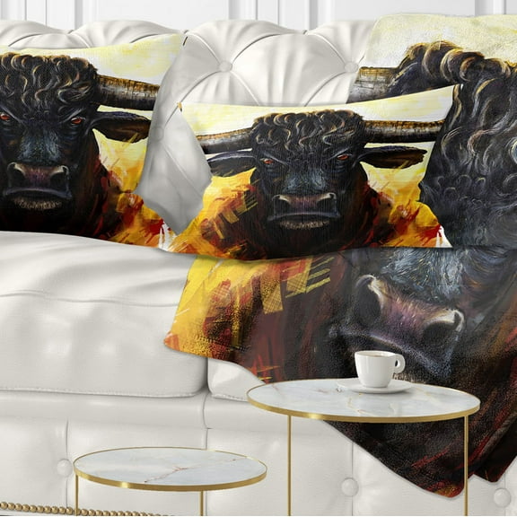 Designart Fierce Bull Illustration - Animal Throw Pillow - 12x20