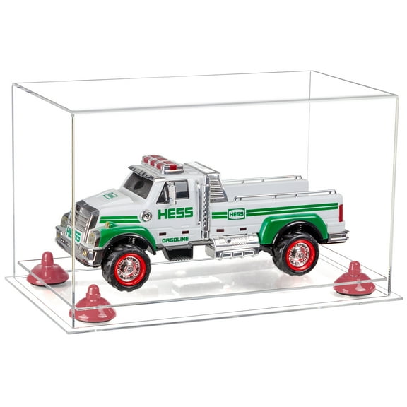 Versatile Clear Acrylic Display Case - Medium Rectangle Box with Pink Risers and Clear Base 14" x 8" x 8.5" (A011-PNR)