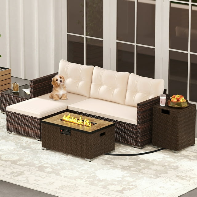 Gymax 4 PCS Outdoor Furniture Set w/ 32'' Fire Pit Table & Propane Tank Cover