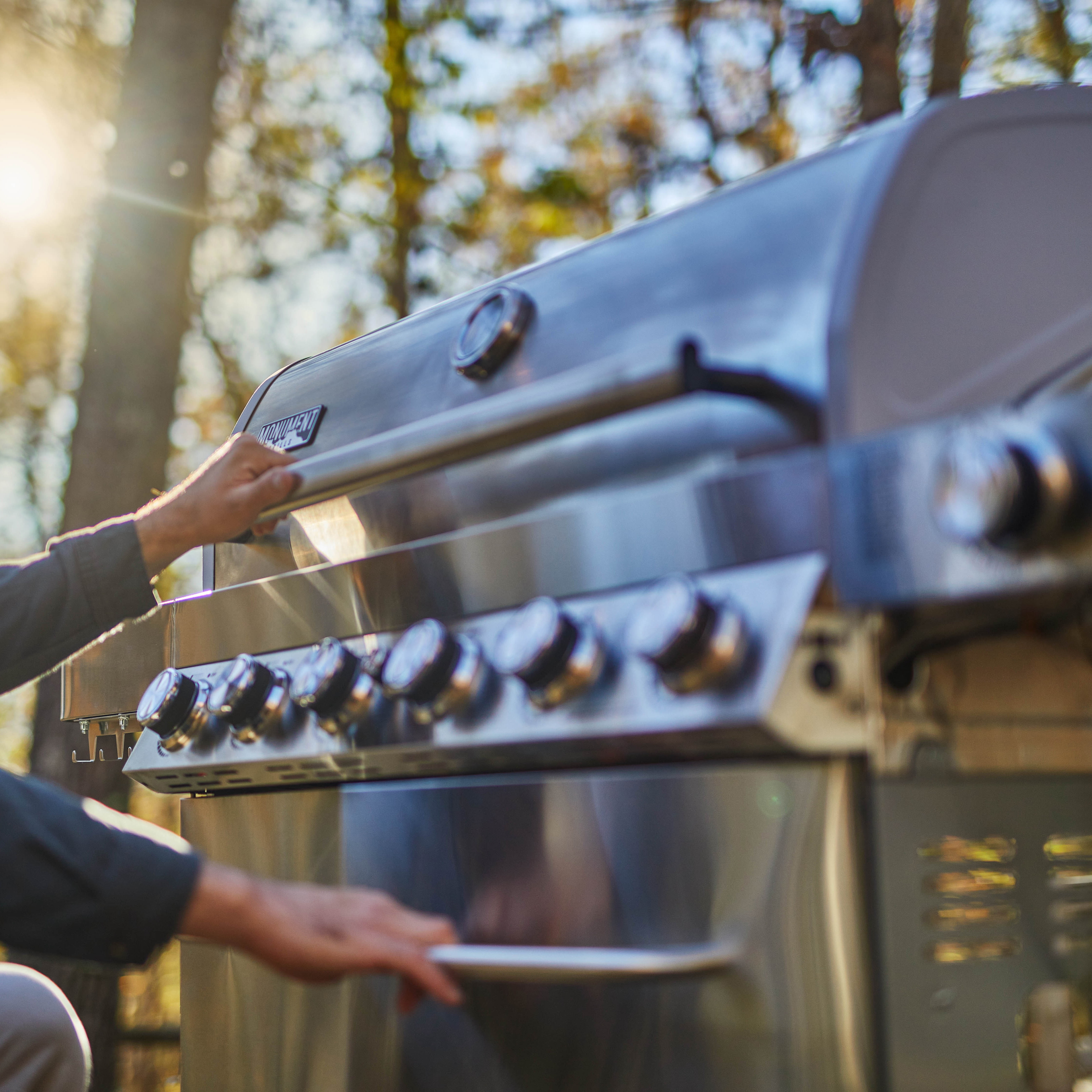 Monument Grills 6+1 Burner Propane Gas Grill  84,000 BTU Stainless Steel Outdoor Patio Barbecue Grill  LED Controls , Free Rotisserie Kit , and Easy Cleanup , 77352