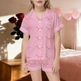 thumbnail image 4 of Silk Pajamas for Kids Valentine Pjs Short Sleeve Bow Print Button Down Sleepwear Girls' Pajama Sets 5-6 Years, 4 of 4