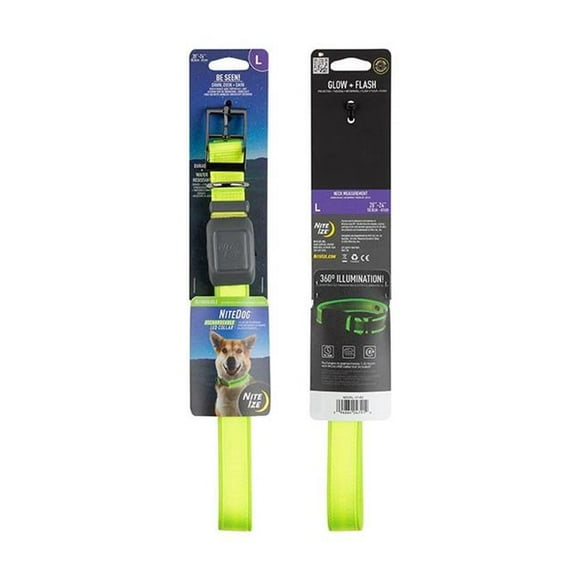 Nite Ize NIT-NDCRL-17-R3 2020N NiteDog Rechargeable LED Collar&#44; Lime & Green LED - Large