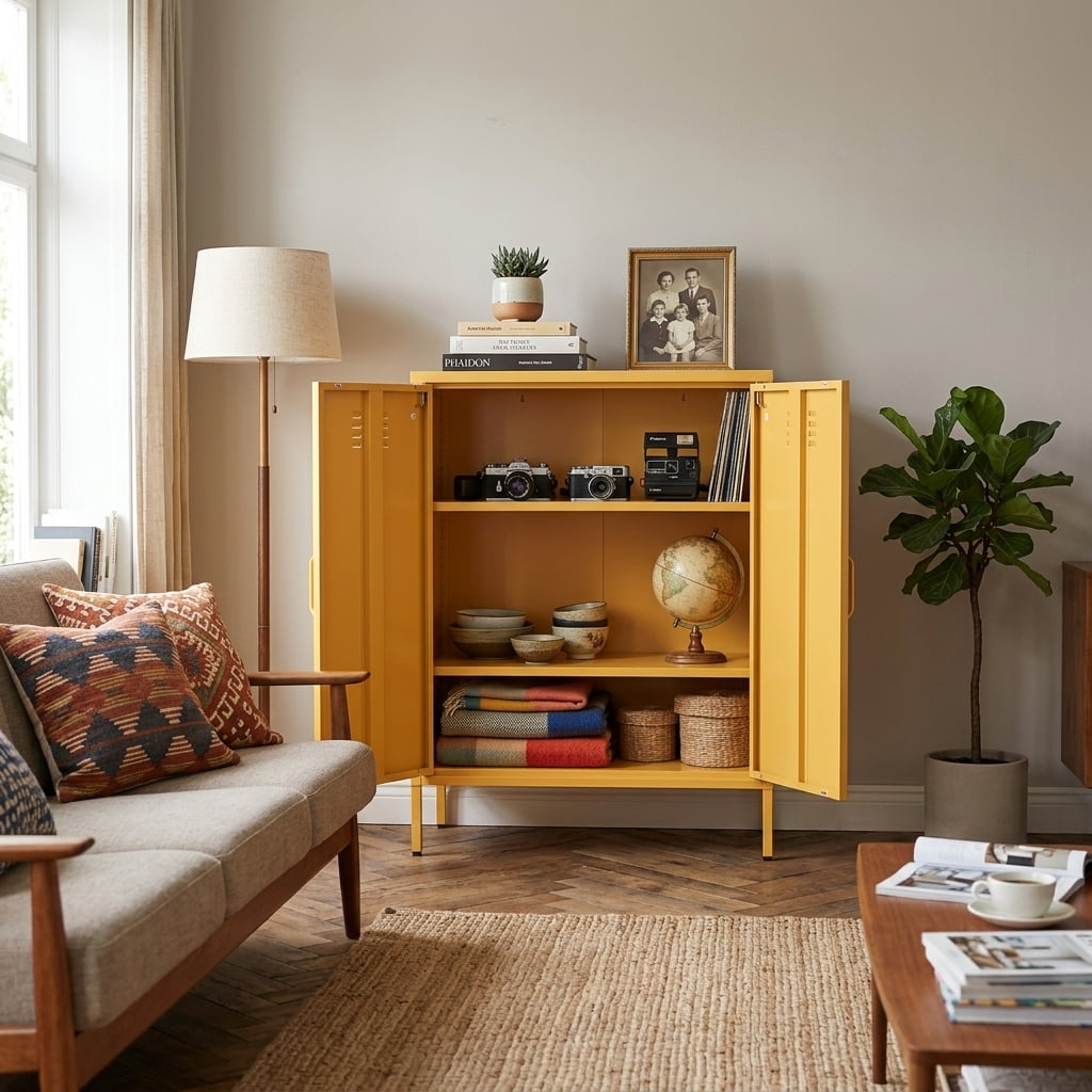 Leumius Metal Sideboard Buffet Cabinet with Storage,40"H Accent Cabinets with Adjustable Shelf,Kitchen Pantry Cabinet for Dining Room,Living Room,Yellow