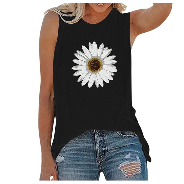 Gibobby Blusa sin mangas sin mangas con estampado de Camisola informal Blusa para mujer(Negro,XG)