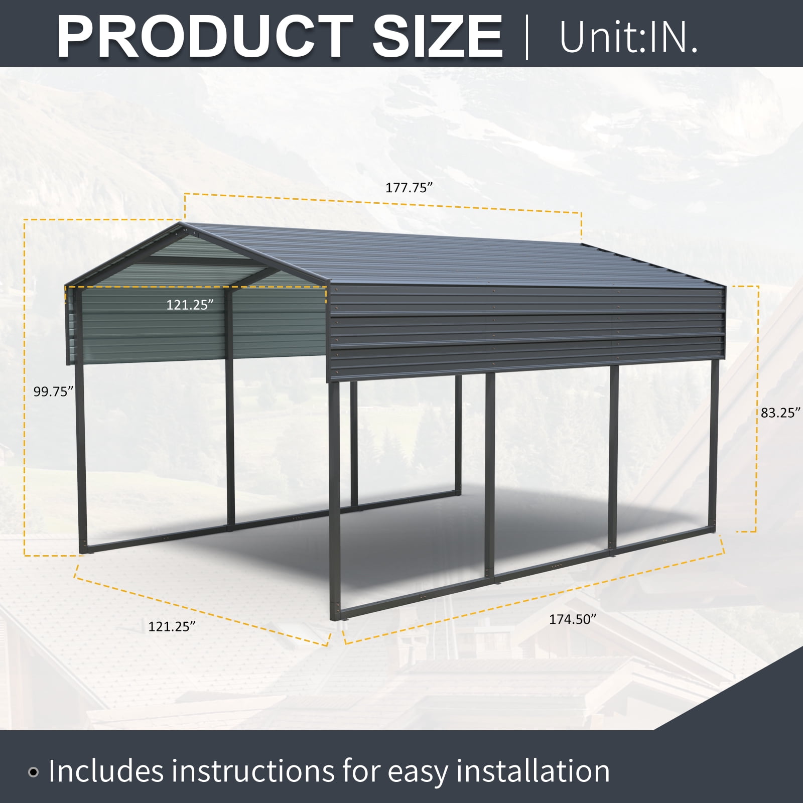 10x15ft Metal Outdoor Carport with Galvanized Steel Roof and Frame,Large Garage