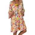 thumbnail image 2 of Vestido de verano de manga larga con cuello en V Vestido de mujer con estampado de tela suelta, amarillo, 3XL tholdsy AP002186-14, 2 of 5