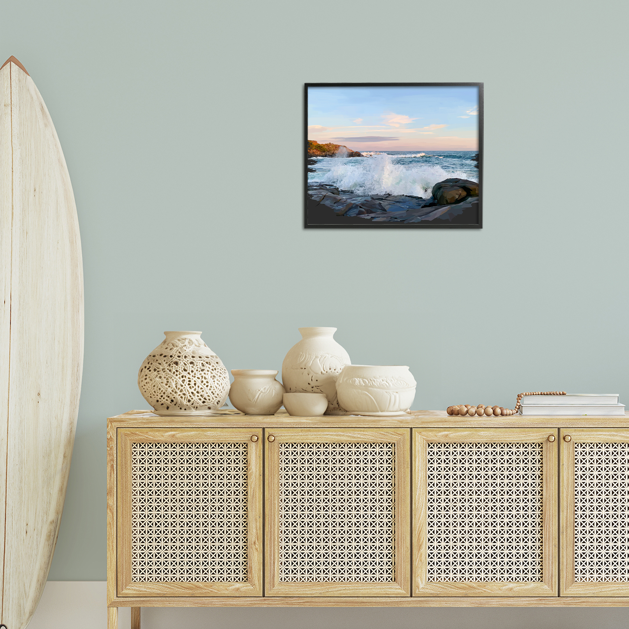 Stupell Industries Strong Breaking Waves Landscape Photography Black Framed Art Print Wall Art, 20 x 16