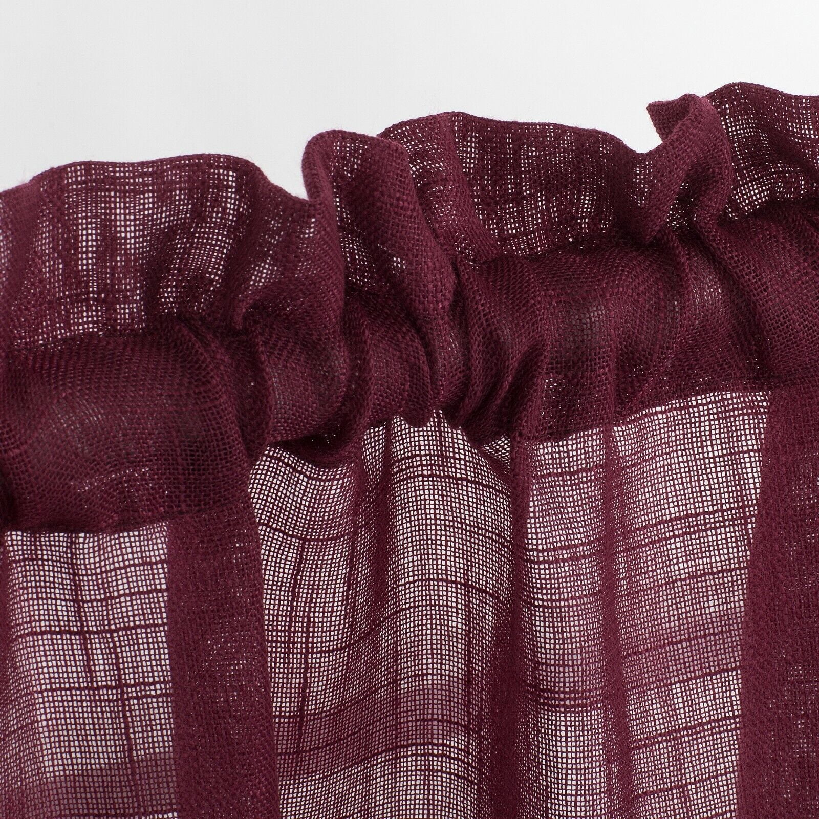 3 Piece Rod Pocket Linen Semi Sheer Kitchen Window Curtain Tiers and Valance Set