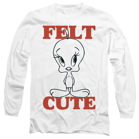 Looney Tunes Felt Cute Long Sleeve Adult 18/1 T-Shirt White
