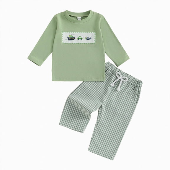 UAYOTSE Baby Toddler Boy 9M 12M 18M 3T Playwear 2 Piece Soft Clothes and Pants Fall Winter Outfit Set Cute Clothes for Little Boys Playwear,Sizes 12-18 Months