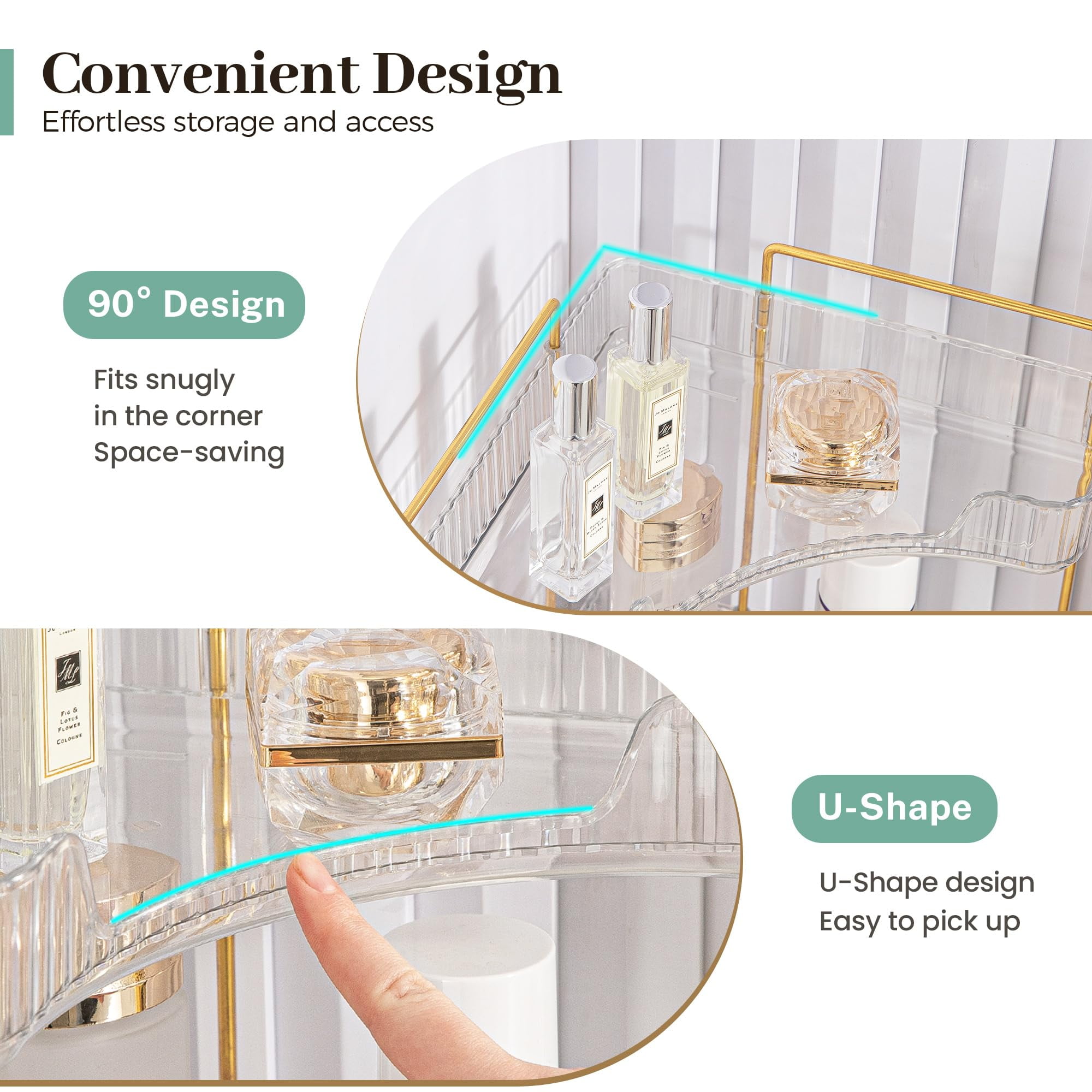 Soda Candy Corner Makeup Organizer for Vanity Countertop Space Saving Cosmetic Storage Organizer for Dresser Bathroom Kitchen, 3 Tier