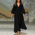 thumbnail image 2 of Ygbgbb Women V‑Neck Puff Sleeve Loose Maxi Dress, Elastic Waist Flowey Hem Casual Dress for Beach Holiday and Summer Relaxed Daily Wear Black S, 2 of 7
