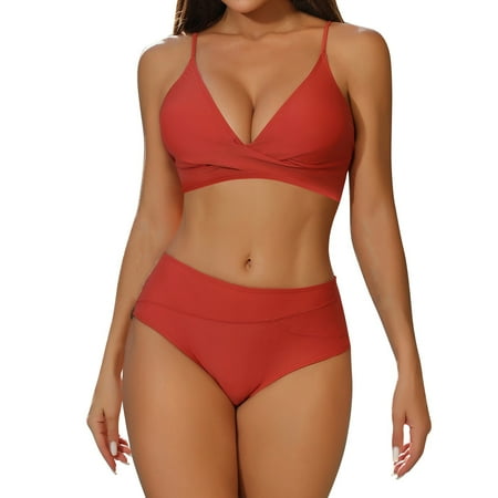 Divhosrg High Waisted Bikini Sets for Women Cheeky  Bikini Sets for Women  Womens Bathing Suits Tummy Control Skirt  Womens Swimwear Tankini  Watermelon Red Swimsuits for Women Tummy Control M