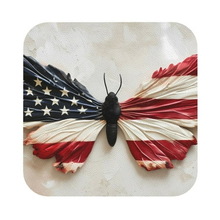 

Salouo American Flag Butterfly Wall Print Round Coaster Drink Coasters Leather Bar Beer Beverage Coasters for Drinks Set of 4 for Tabletop Protection Coffee Table Decor