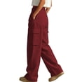 thumbnail image 6 of Mifsaly Lightweight Cargo Pants for Women with Pockets High Waisted Wide Leg Lounge Joggers Comfortable Loose Fit Work Office Everyday Bottoms Wine,S, 6 of 7