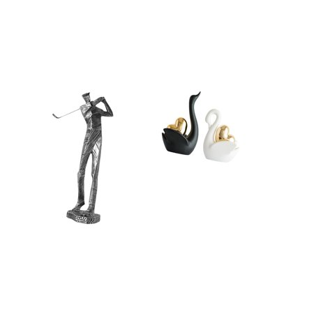 3 Pieces Swan Figurine Golfing Statue Resin Ornament Ceramic Material for Bedroom Shelf Clubhouse Decoration