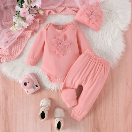 

Hbdhejl Outfit Set For Girls Boys Toddler Baby Frill Long Sleeve Romper Pant Set Kids 3Pcs Pink 1-3 Months