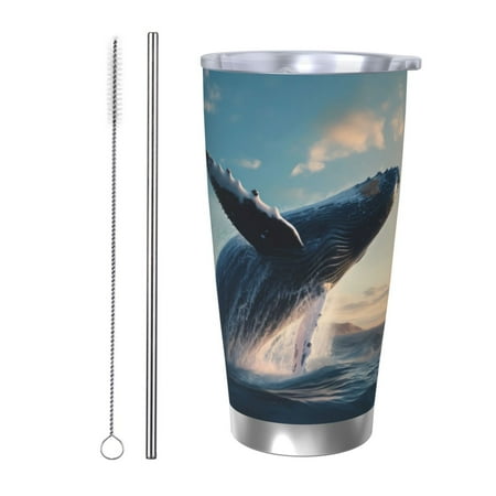 

Gaeub Dancing Whale Print 20-Ounce Stainless Steel Car Cup Tumblers Cups with Lids and Straw Coffee Cups for Adults Kids Home Car Office School Travel Party-Straw Two-piece Set