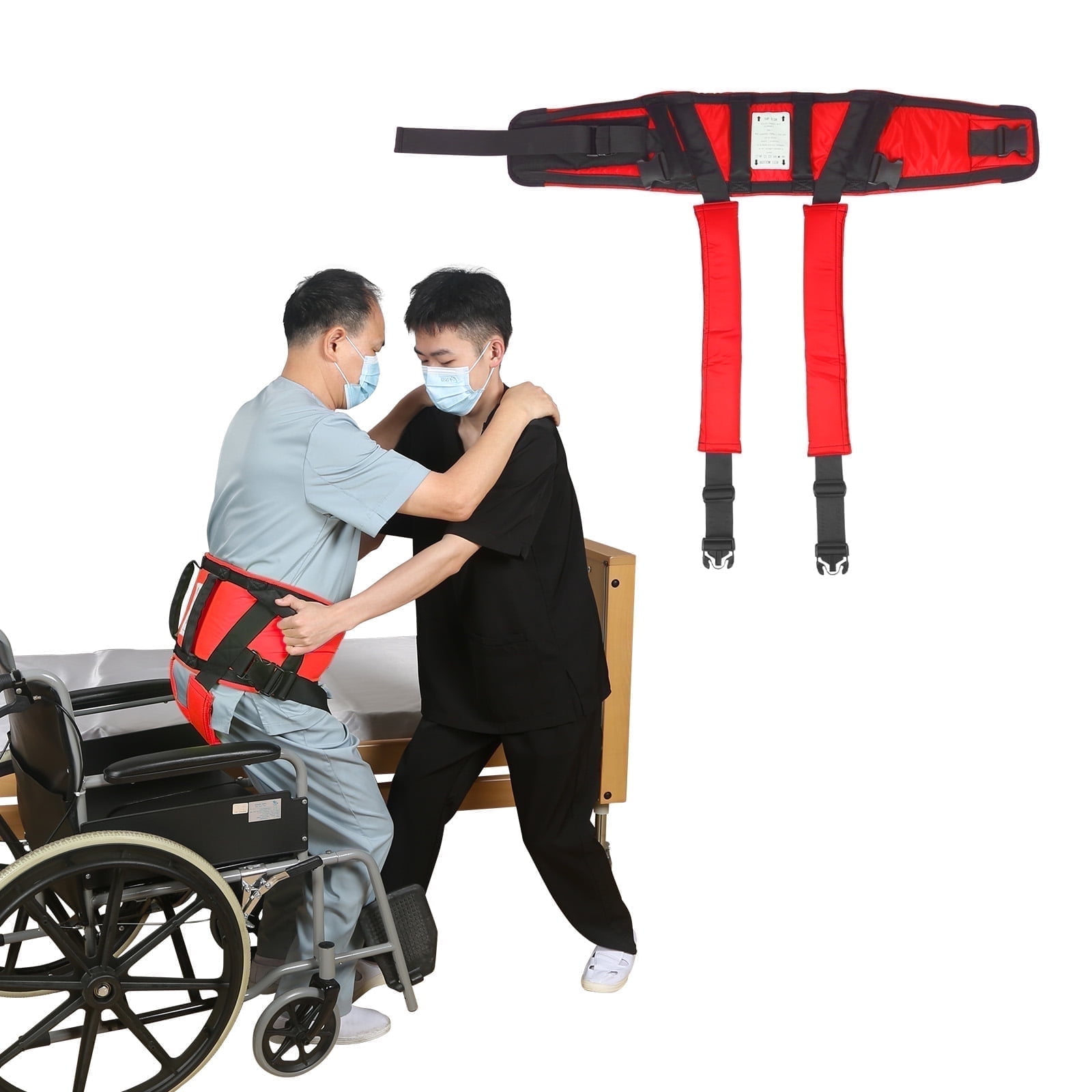 EZ Assistive Gait Belt with Handles and Leg Straps for Elderly, Patient Mobility & Rehabilitation Aid-Small,Red