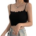 thumbnail image 3 of Camisetas sin mangas con tirantes finos para mujer, camisetas sin mangas con tiras, Color puro a la moda, ajustadas y con bordes ondulados, 3 of 8