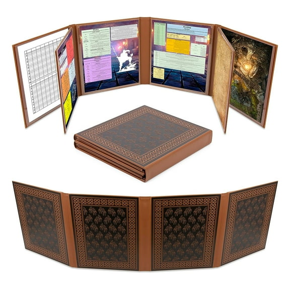 CASEMATIX DM Screen Faux Leather 8-Panel Deluxe GM Screen - Eight Panel Folding Dungeon Master Screen with 2 Swinging Panels for TTRPGs, Inserts Not Included