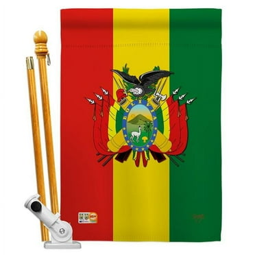 Breeze Decor BD-CY-HS-108155-IP-BO-D-US13-BD 28 x 40 in. Bolivia Flags of the World Nationality Impressions Decorative Vertical Double Sided House Flag Set with Pole Bracket & Hardware