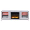 thumbnail image 3 of JERFIT 70 White Modern TV Stand with Electric Fireplace Heater, 7 Flame Colors, LED Lights, Glass Cabinets & Storage for Living Room, 3 of 6