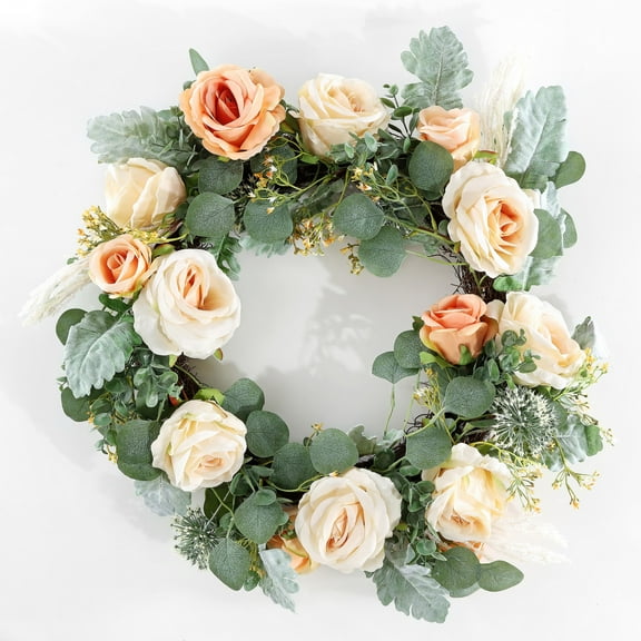 SAFAVIEH Faux 24 Inch Rose & Eucalyptus Wreath, Green/Yellow