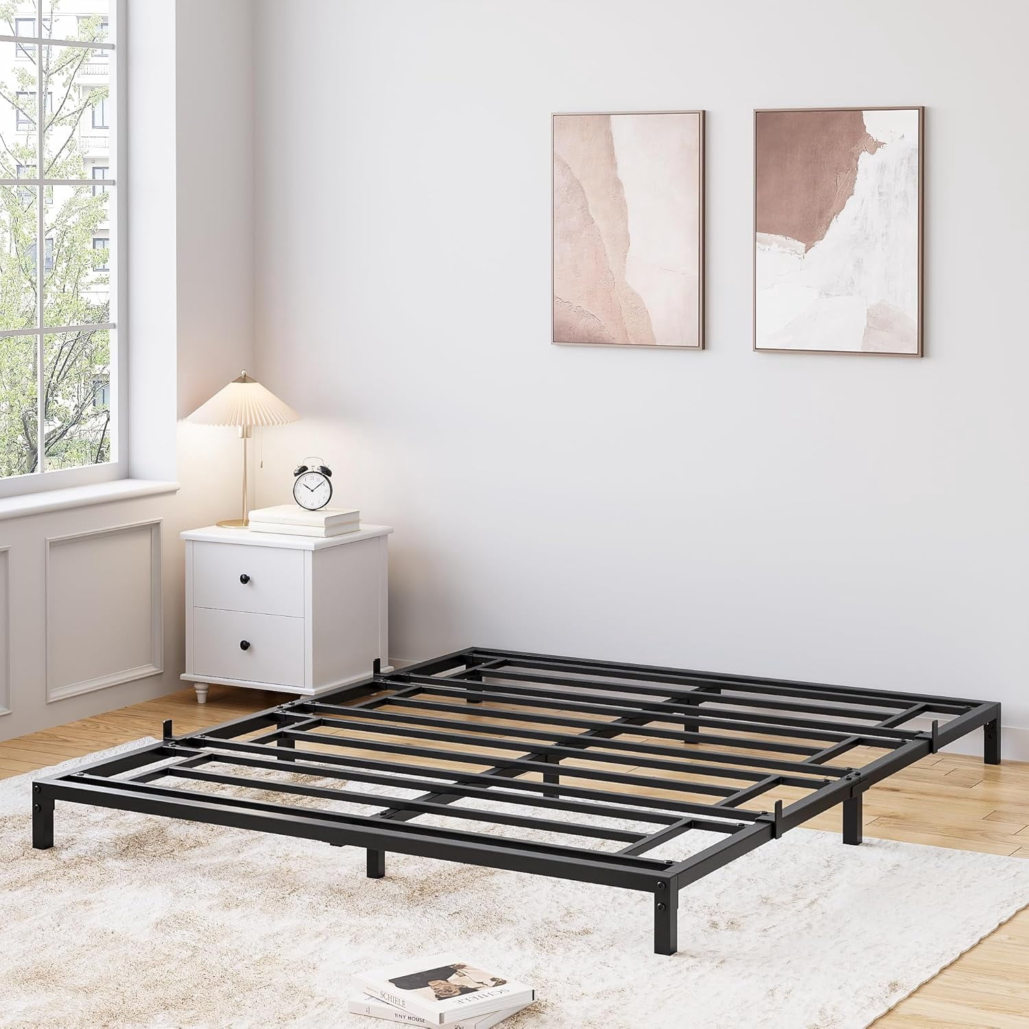 6 Inch Full Size Metal Bed Frame – Heavy Duty Platform Bed with Storage Space,Steel Support,No Box Spring Needed, Easy Assembly Mattress Foundation, Noise-Free,Black