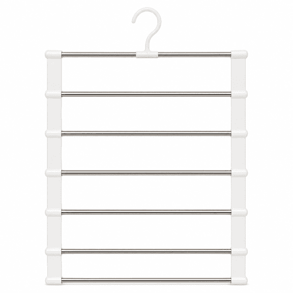 7 Tier Pants Hanger, Space Saving Closet Organizer Stainless Steel Trouser Rack for Jeans Scarves Ties Towel Storage, White