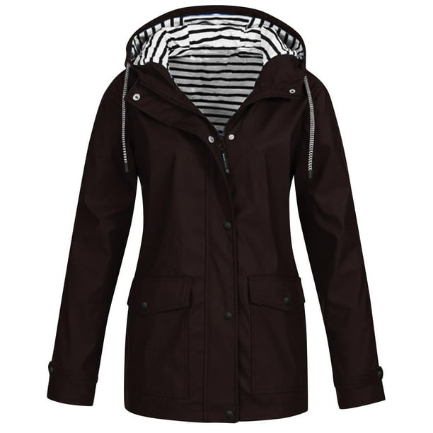 Chaquetas y abrigos casuales sin capucha de manga larga para mujer, chaqueta impermeable lisa, chaquetas para exteriores, impermeable con capucha, abrigo cortavientos para mujer
