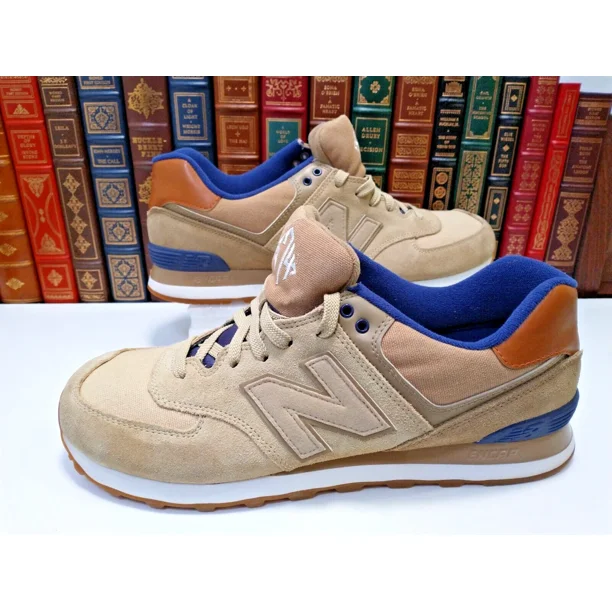 New Balance 574 Shoes Mens Size 11.5 ML574NED Beige Blue Suede Sneakers Athletic