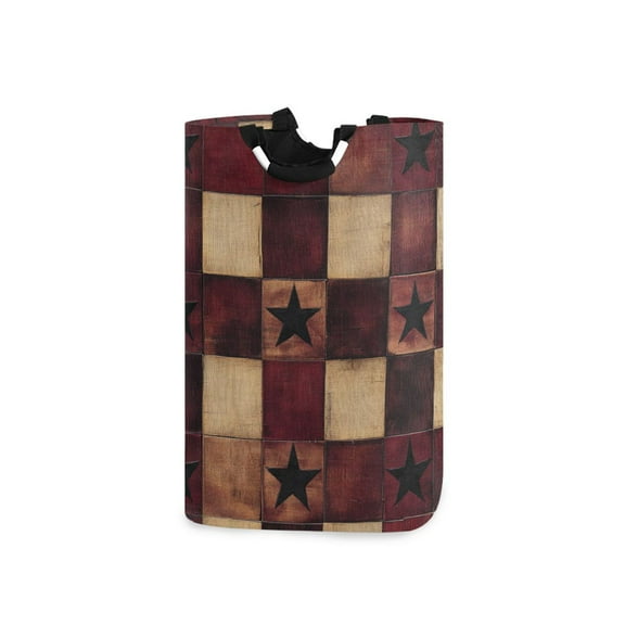 Yayeee Freestanding Laundry Hamper with Handle Collapsible Large Storage Basket for Clothes, Star Spangled Squares