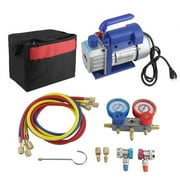 AC Manifold Gauge Repair Complete Tool Kit with 3 CFM Vacuum Pump, Manifold Gauge Set, 1/4 110V 60Hz
