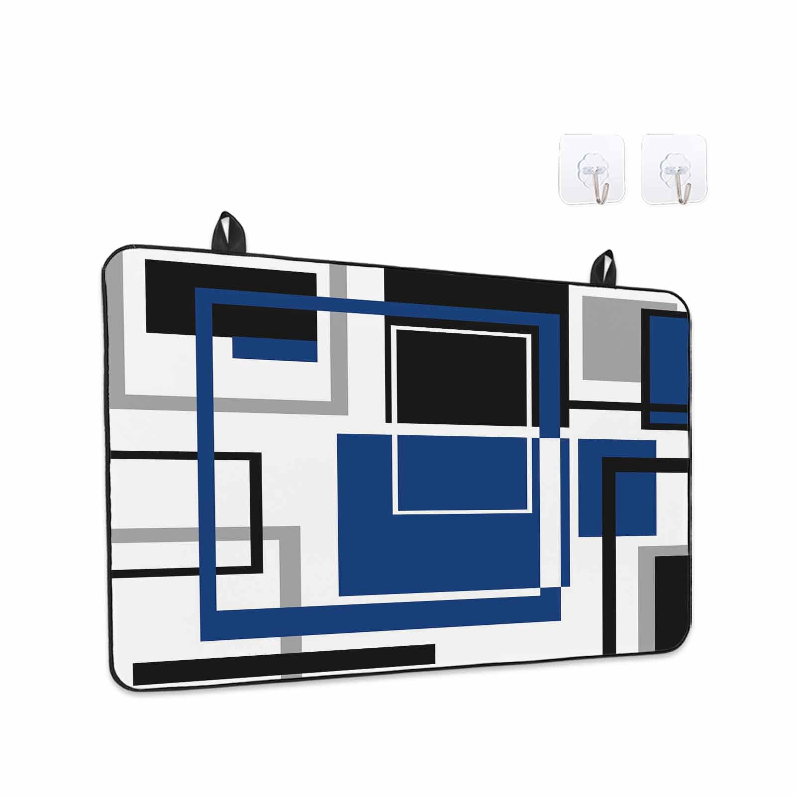 Blue Black Geometric Stove Top Cover for Electric Stove, Heat-proof & Non Slip Glass Top Stove Cover Protector, Modern Minimalist Abstract Stripes Kitchen Flat Cooktop Rubber Mat 24x21 Inches