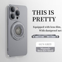 ELEHOLD Magnetic Case for iPhone 15 Pro, Foldable Kickstand Bracket Work with Magnetic Car Mount Lens Film Protection Slim Shockproof Case for iPhone 15 Pro, Gray