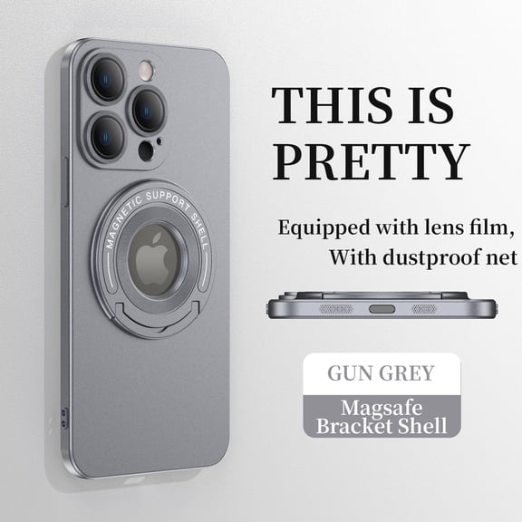 Dteck Magnetic Case for iPhone 16 Pro Max with Foldable Ring Stand Grip, Compatible with Magsafe Military Grade Plating Shockproof Fall-Proof Durable Matte Slim Phone Cover, Gray